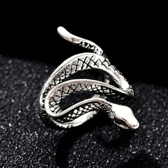 Silver Gothic Snake Adjustable Ring - Picture 3 of 6